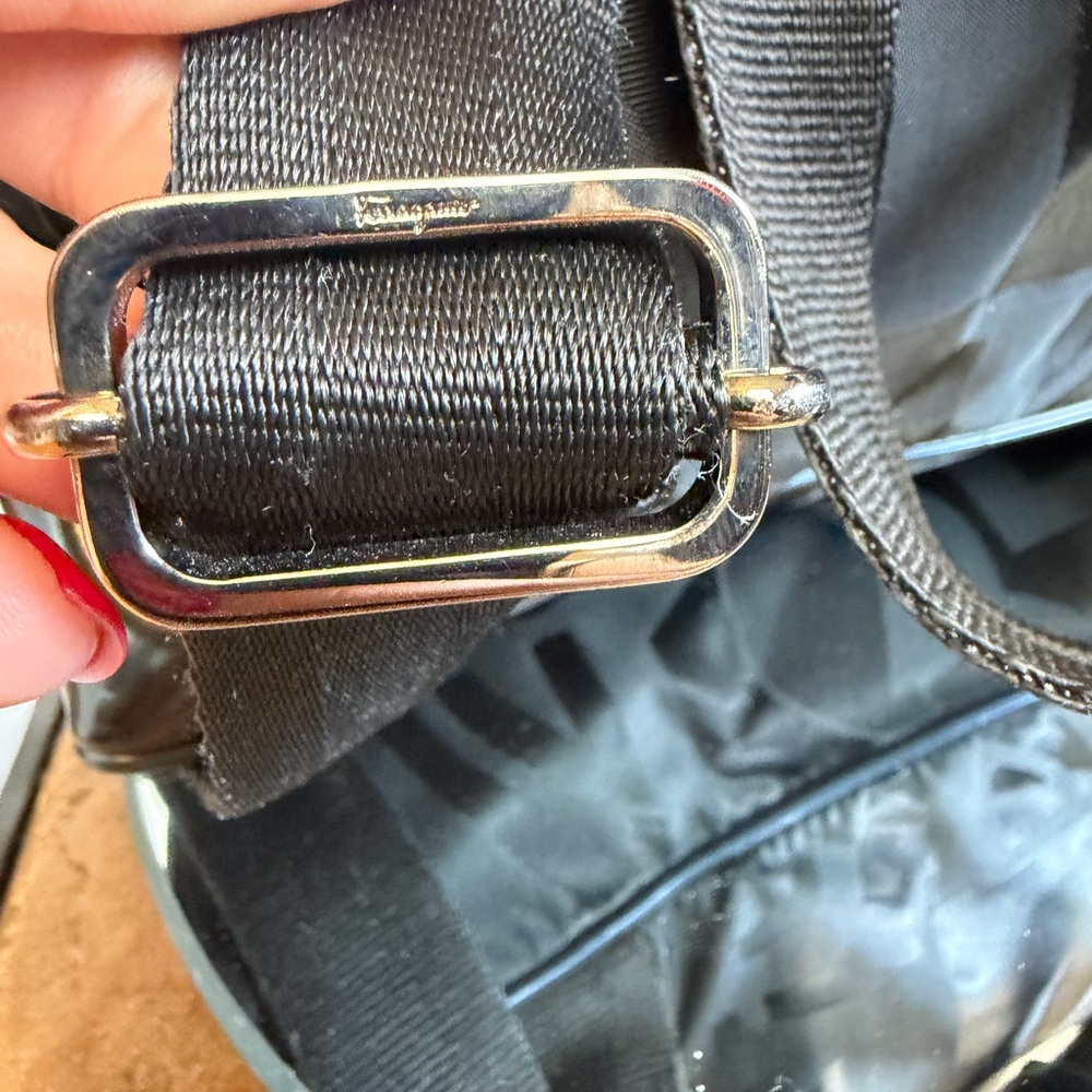 Salvatore Ferragamo Black Logo Jacquard Nylon & Leather Backpack - Picture 11 of 15